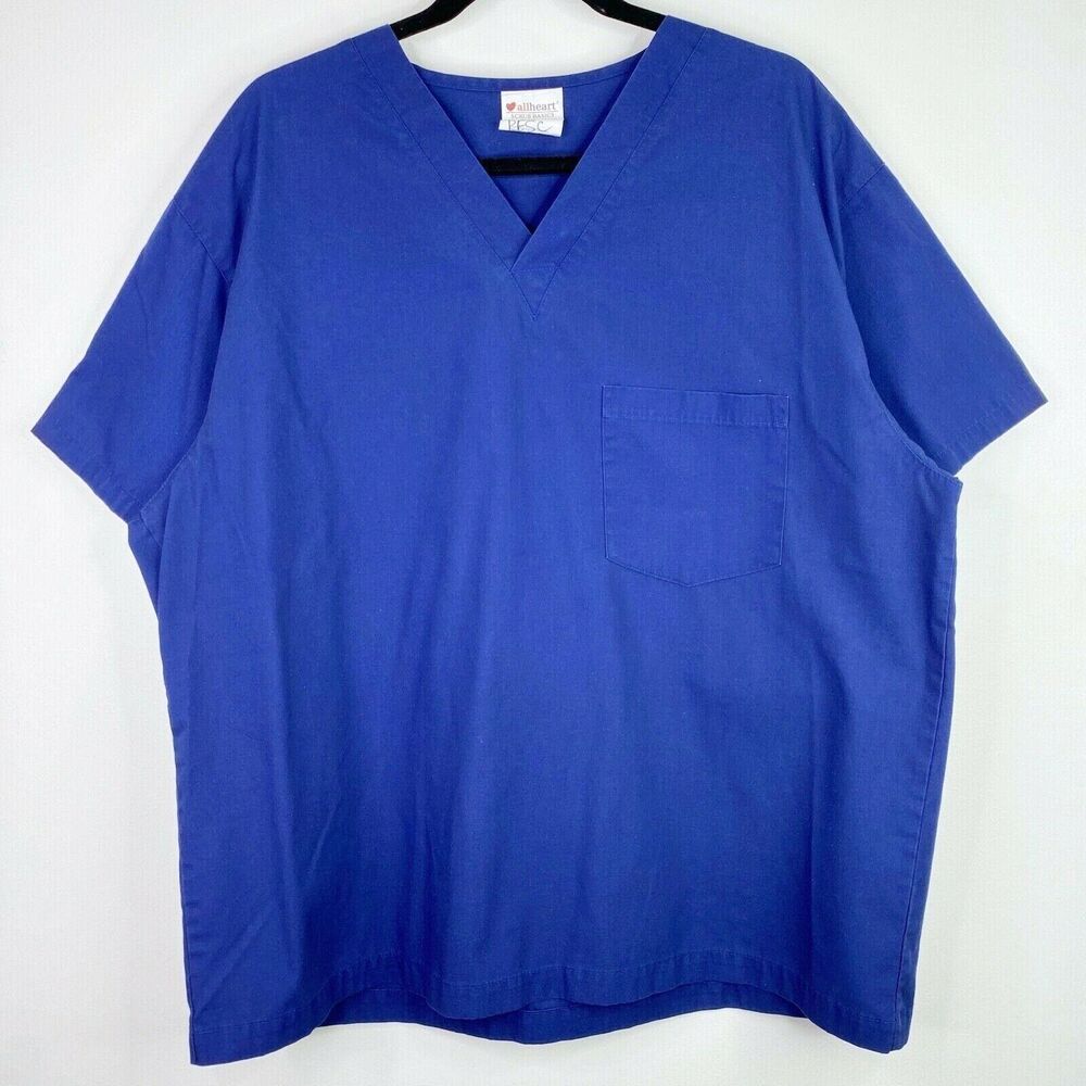 Allheart Scrub Basics Solid Blue Scrub Top Shirt Size Large L Unisex
